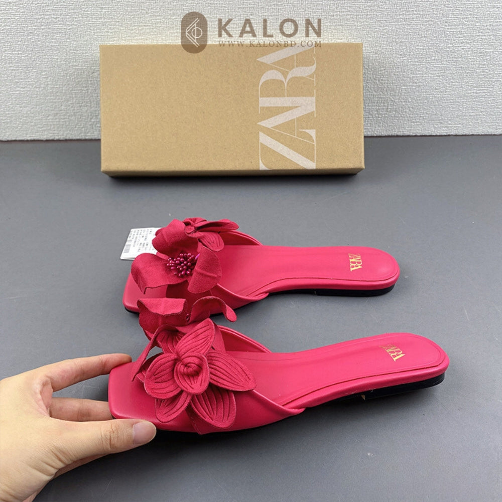 rose red flower flat sandal - KALONBD.COM
