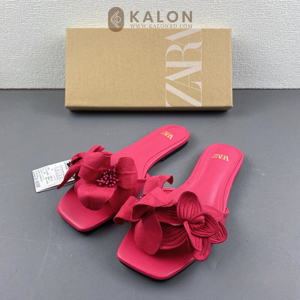 rose red flower flat sandal - KALONBD.COM