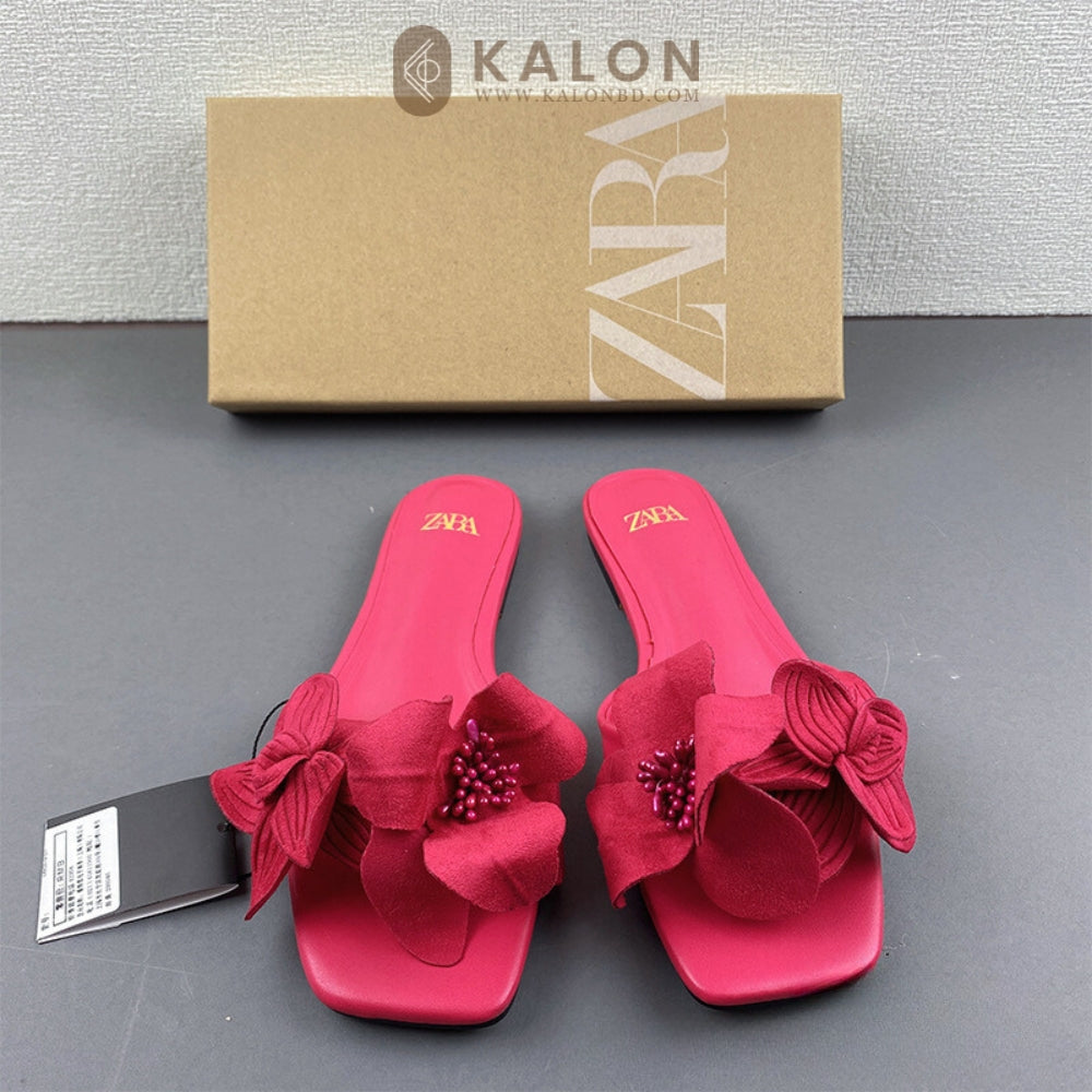 rose red flower flat sandal - KALONBD.COM