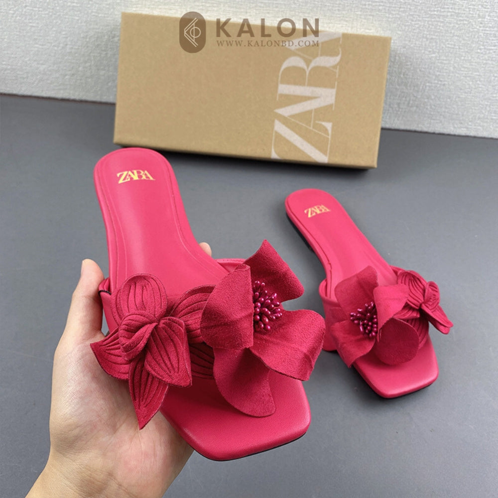 rose red flower flat sandal - KALONBD.COM