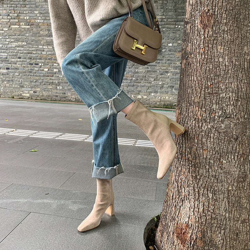 KalonBd French square toe thick boots - KALONBD.COM