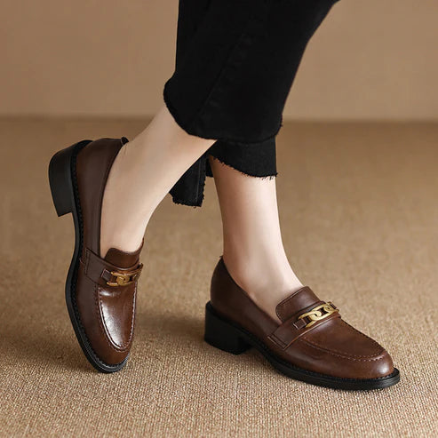 Thick heel metal buckle loafers - KALONBD.COM