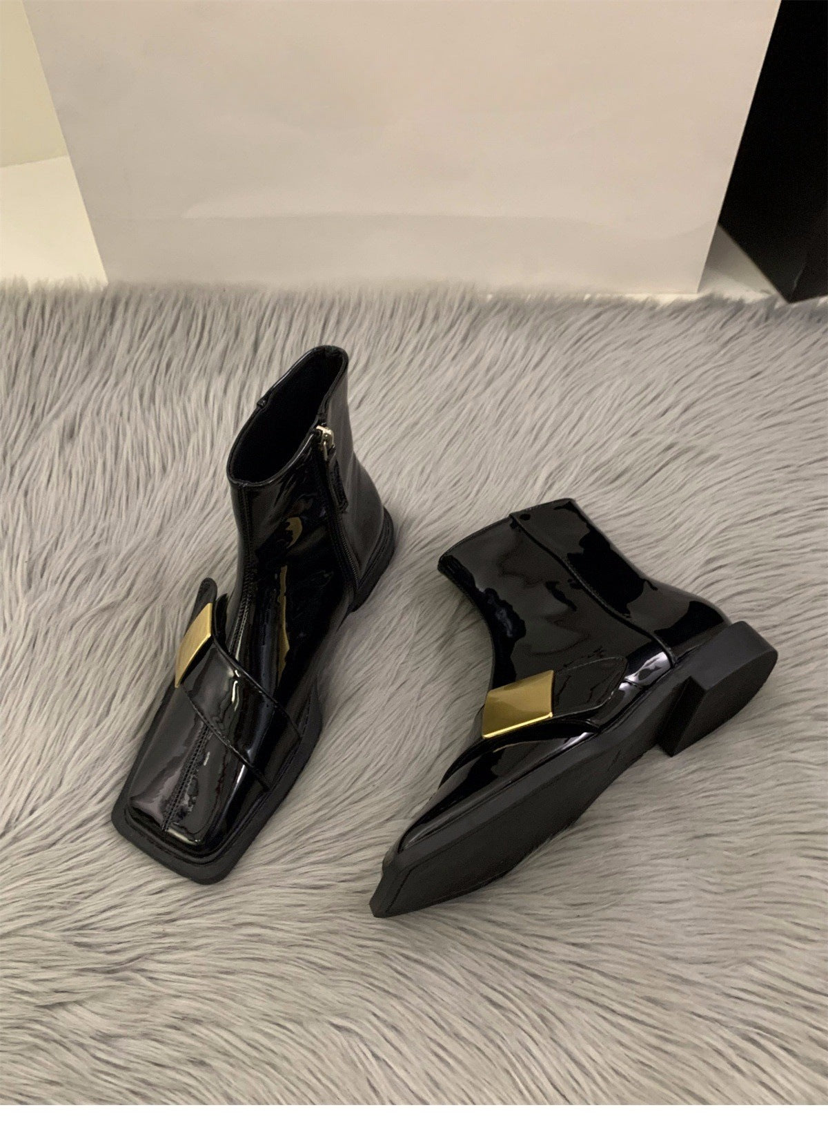 KalonBd Flat-bottomed square-toed black boots - KALONBD.COM