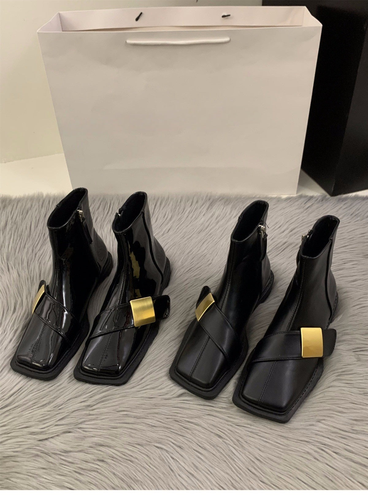 KalonBd Flat-bottomed square-toed black boots - KALONBD.COM