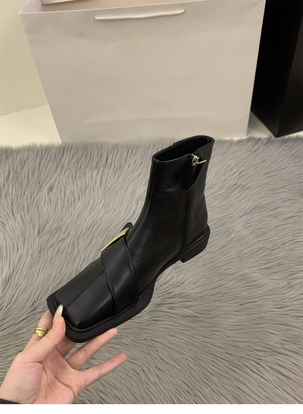 KalonBd Flat-bottomed square-toed black boots - KALONBD.COM