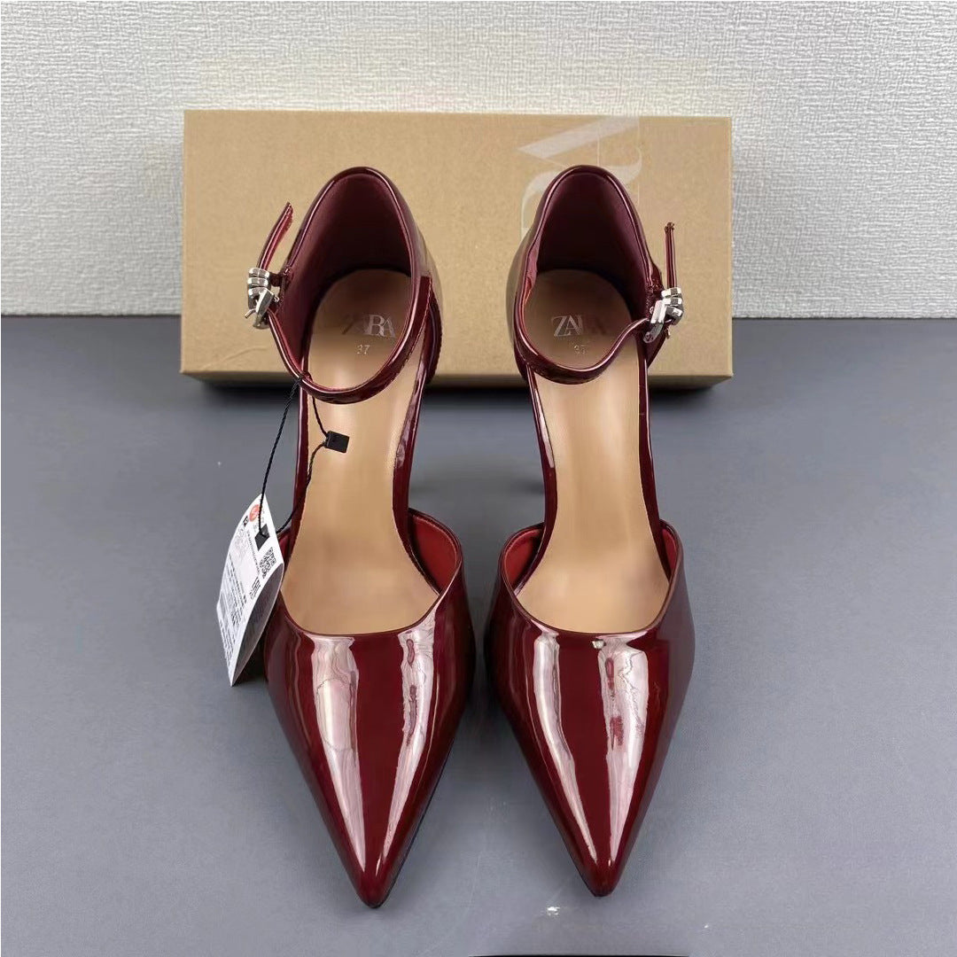 Kalonbd ZA25 Red Ankle Strap heels