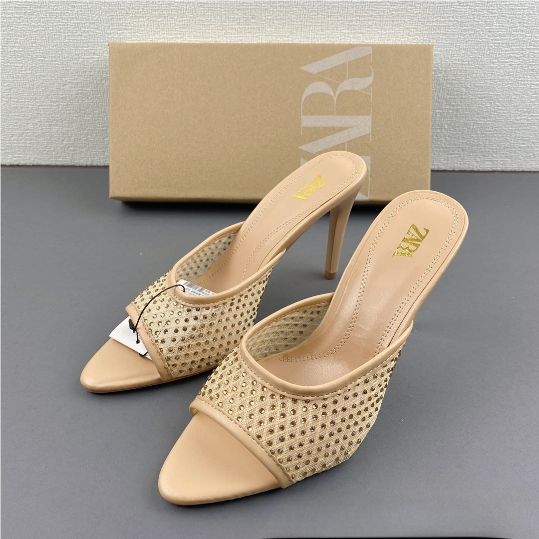 Kalonbd ZA25 Rhinestone Mesh Heels
