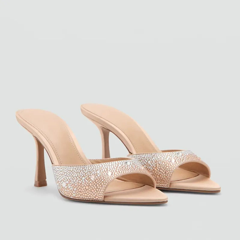 KalonBd Rhinestone Open Toe High-Heels- Apricot (Pre-book)