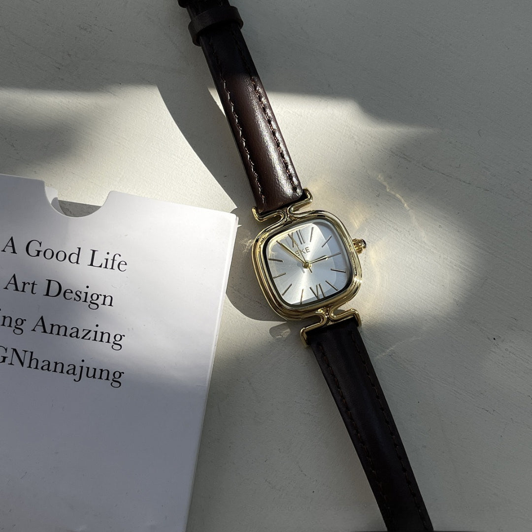 Genuin leather belt watch-whiteandcoffee - KALONBD.COM