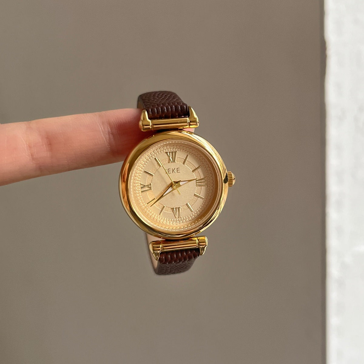 Kalonbd Roman numeral retro watch- Coffee