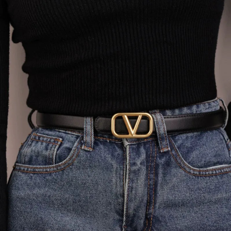 V-brand slim leather belt -Black(Pre-book) - KALONBD.COM