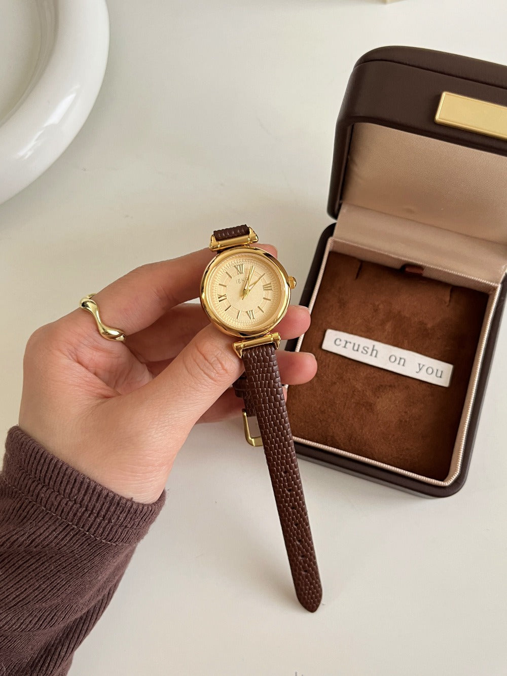 Kalonbd Roman numeral retro watch- Coffee