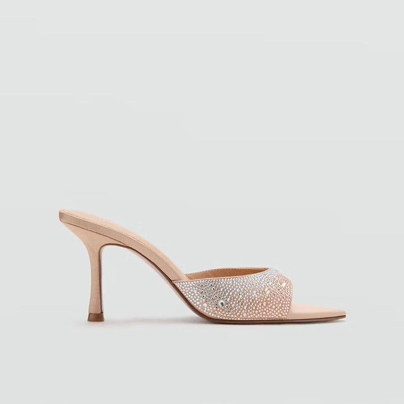 KalonBd Rhinestone Open Toe High-Heels- Apricot - KALONBD.COM