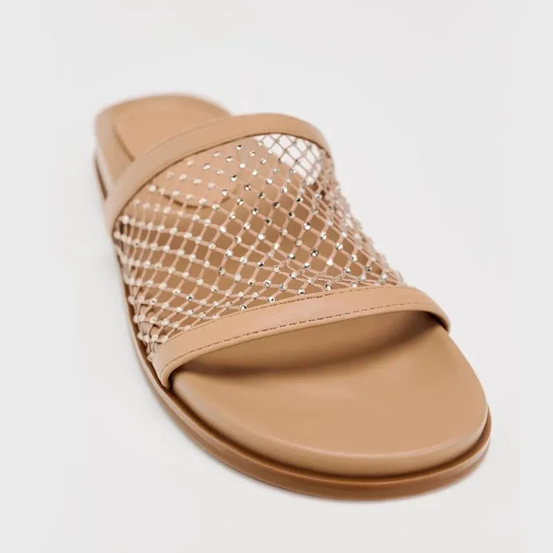 Kalonbd Glossy Rhinestone Mesh Slip-on Flat Shoe(Pre-book) - KALONBD.COM