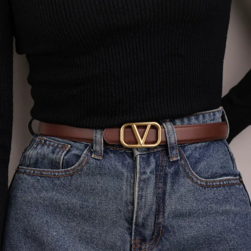 V-brand slim leather belt -Brown(Pre-book) - KALONBD.COM