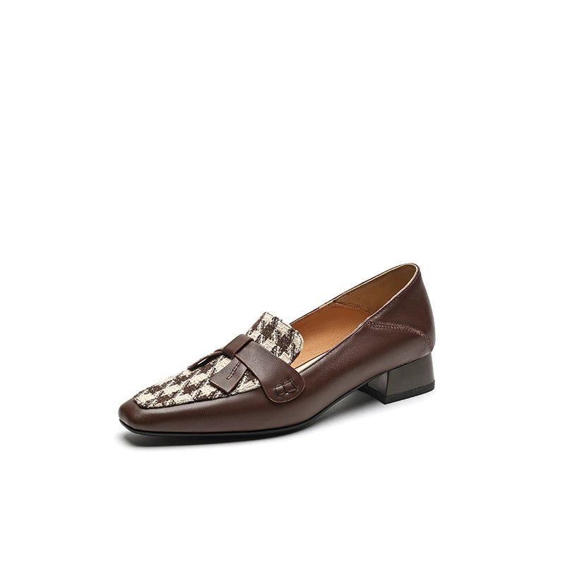 Square Toe Bowknot Retro Plaid loafer (38)