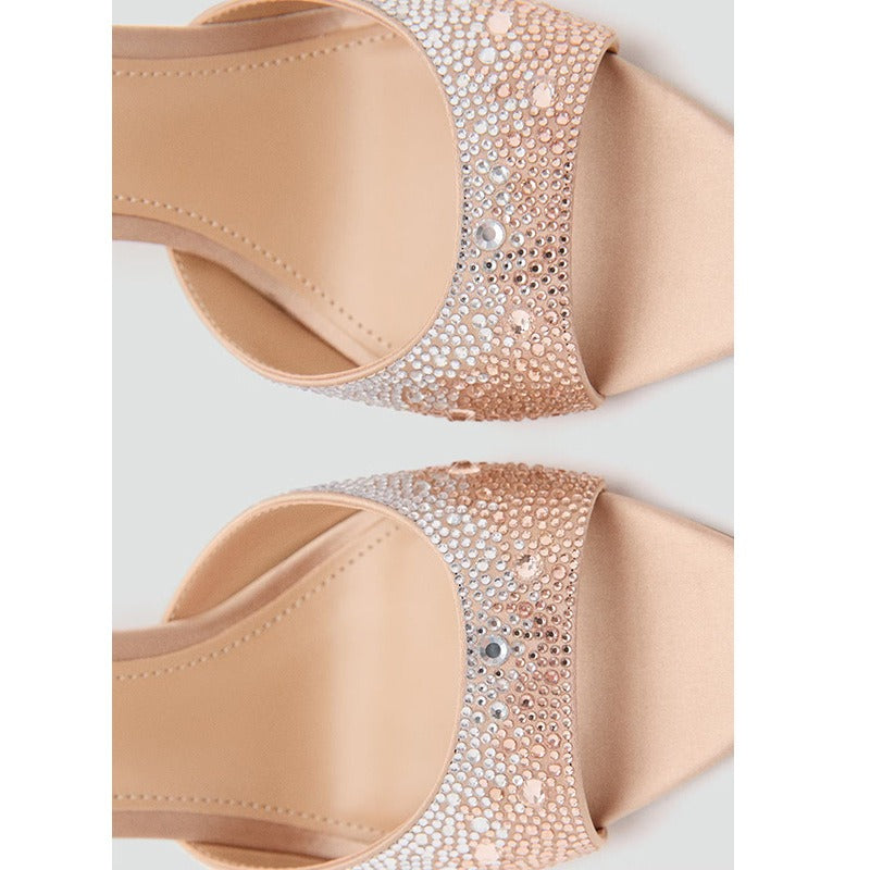 KalonBd Rhinestone Open Toe High-Heels- Apricot - KALONBD.COM