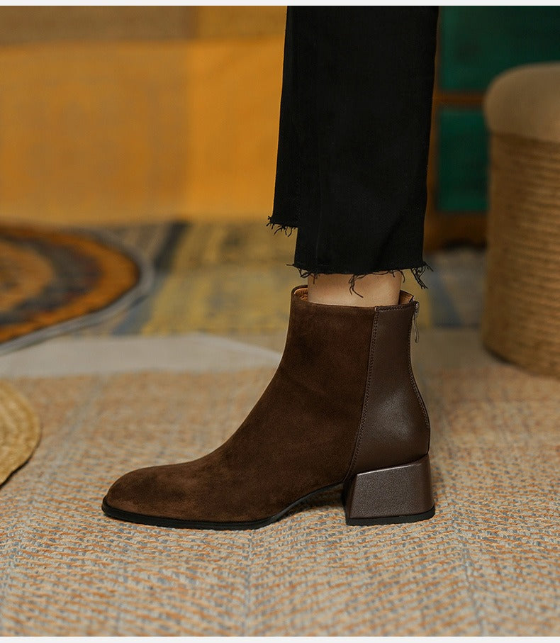 Kalonbd Brown Chunky Heel Ankle Boots(Pre-book)