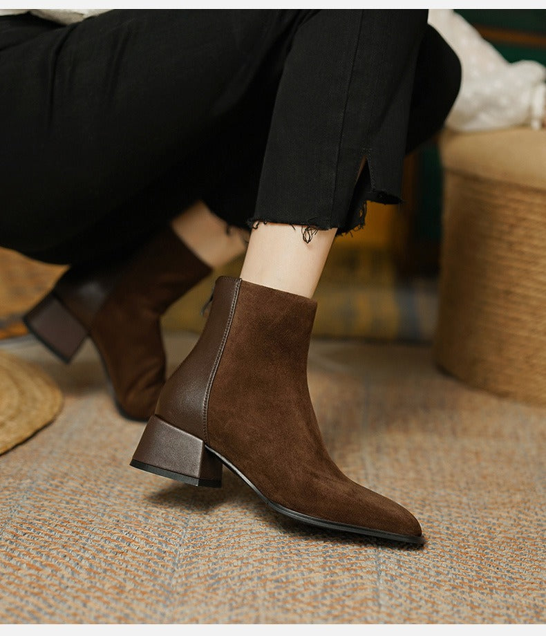 Kalonbd Brown Chunky Heel Ankle Boots(Pre-book)