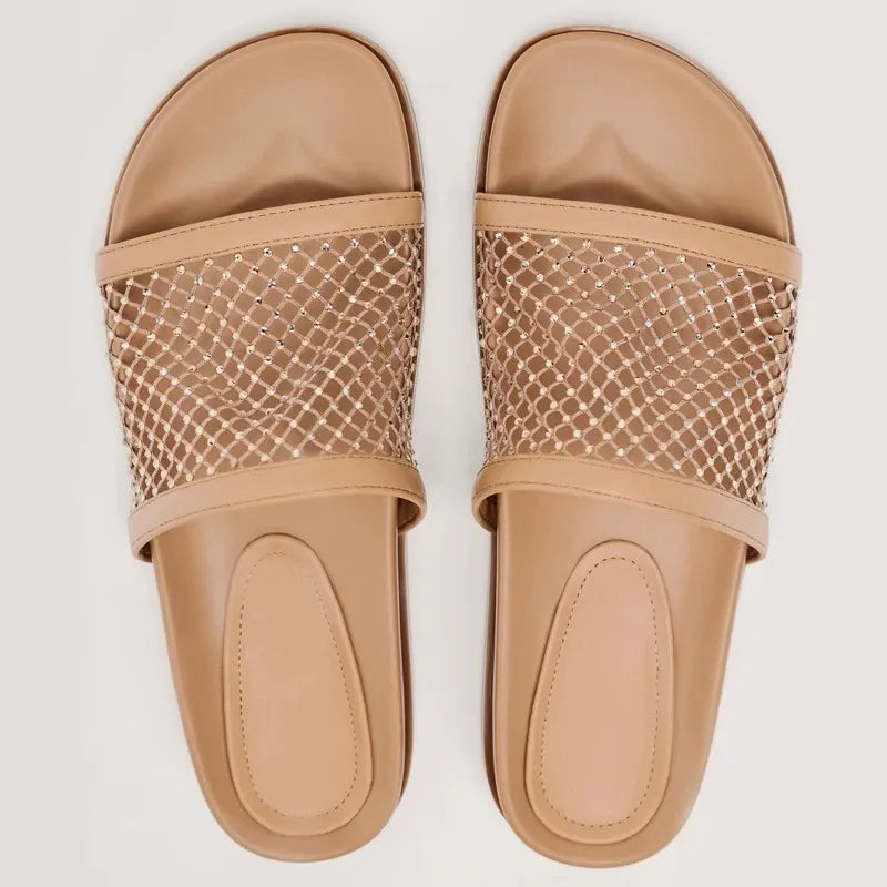 Kalonbd Glossy Rhinestone Mesh Slip-on Flat Shoe(Pre-book) - KALONBD.COM