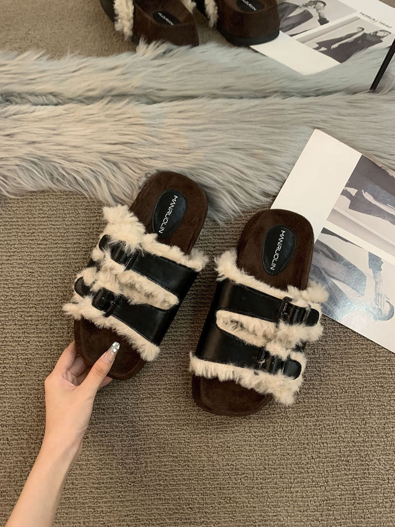 thick soled premium fur slipper Black (40) - KALONBD.COM
