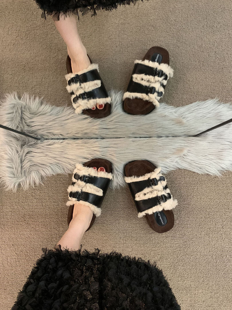 thick soled premium fur slipper Black (40) - KALONBD.COM