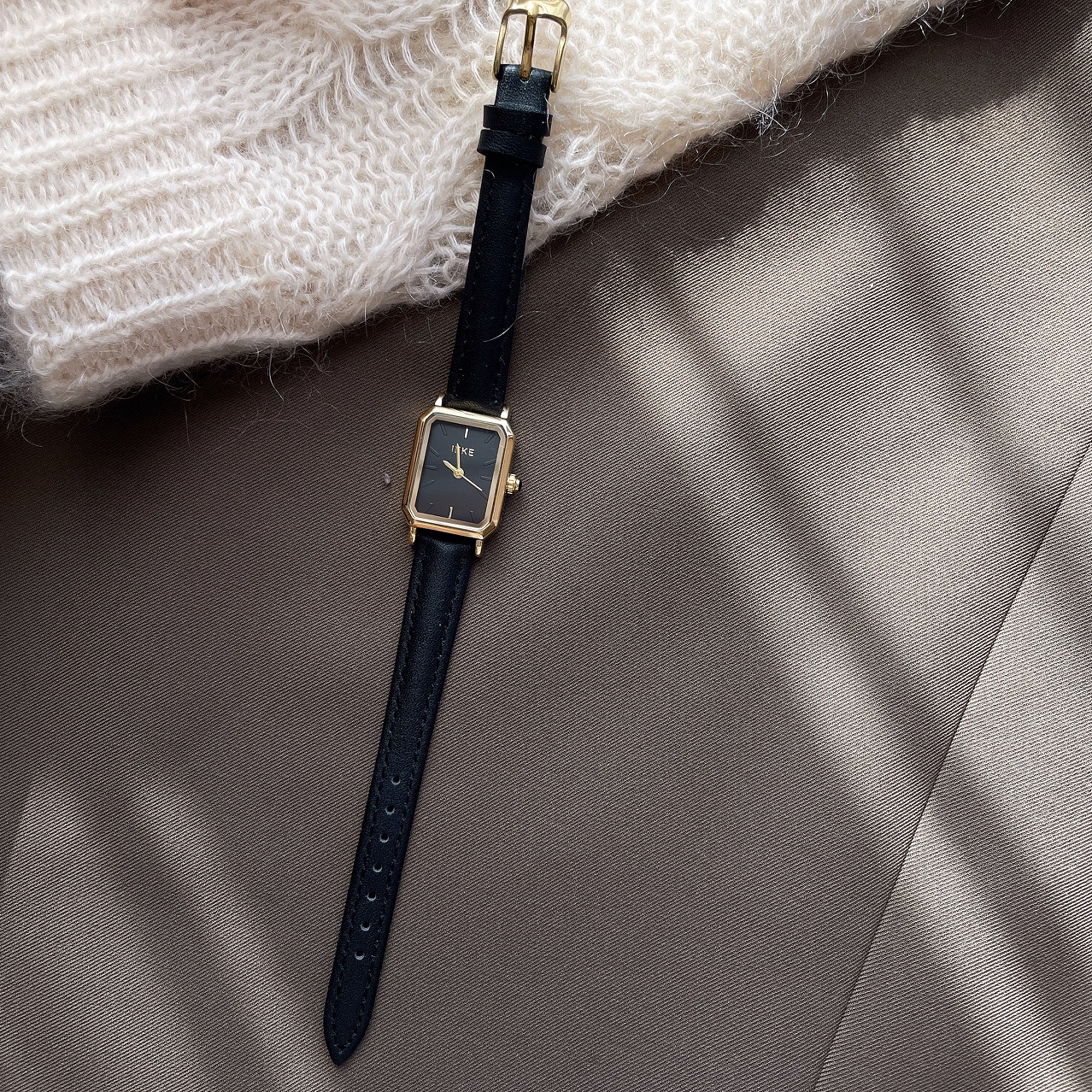 Genuine leather student small square watch-Black(pre-book) - KALONBD.COM