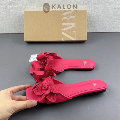 rose red flower flat sandal in stock