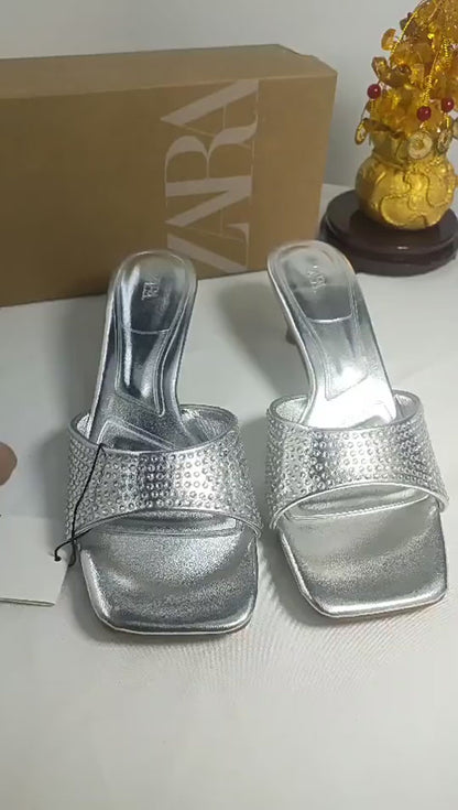 trending silver and diamond stone heel