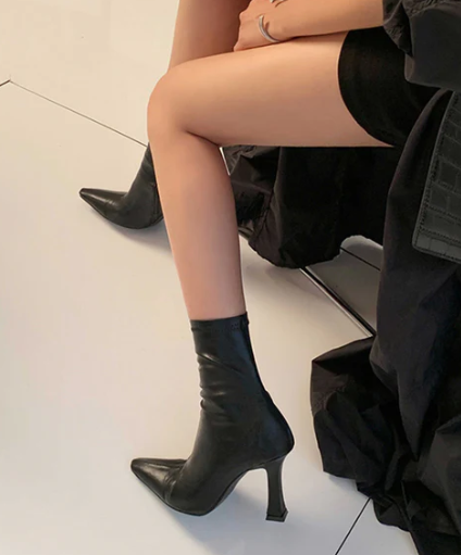 High heel ankle boots-Black (35)