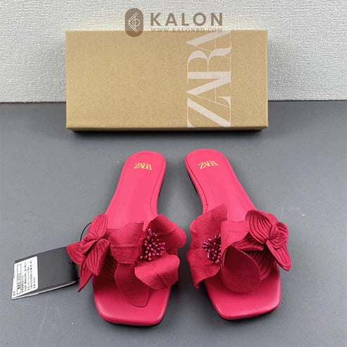 rose red flower flat sandal in stock