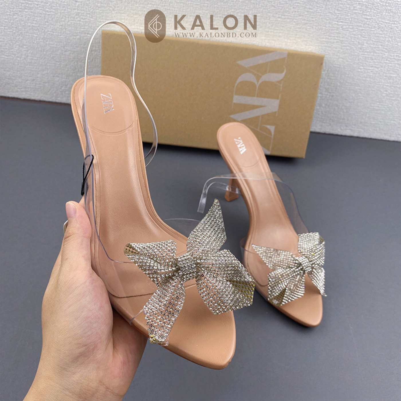 Rhinestone decorated bow heel(40) - KALONBD.COM