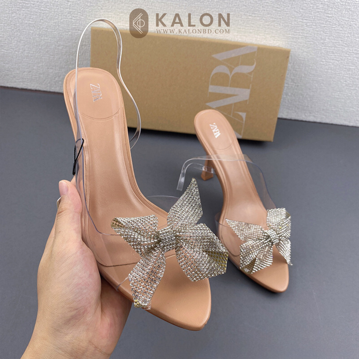 Rhinestone decorated bow heel - KALONBD.COM