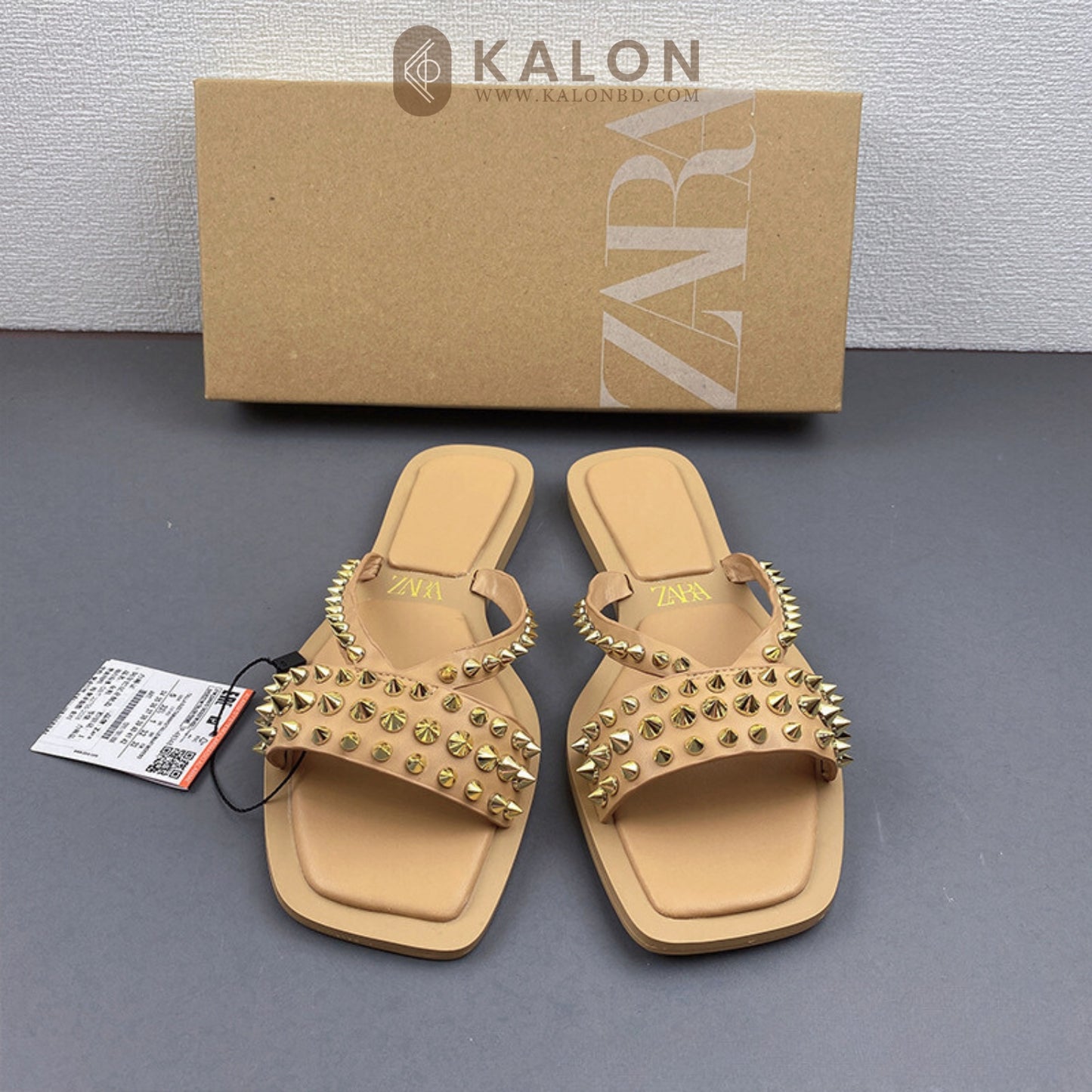 ZA beige rivet flat