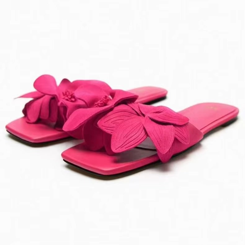 KalonBd rose red flower flat sandal(pre-book) - KALONBD.COM