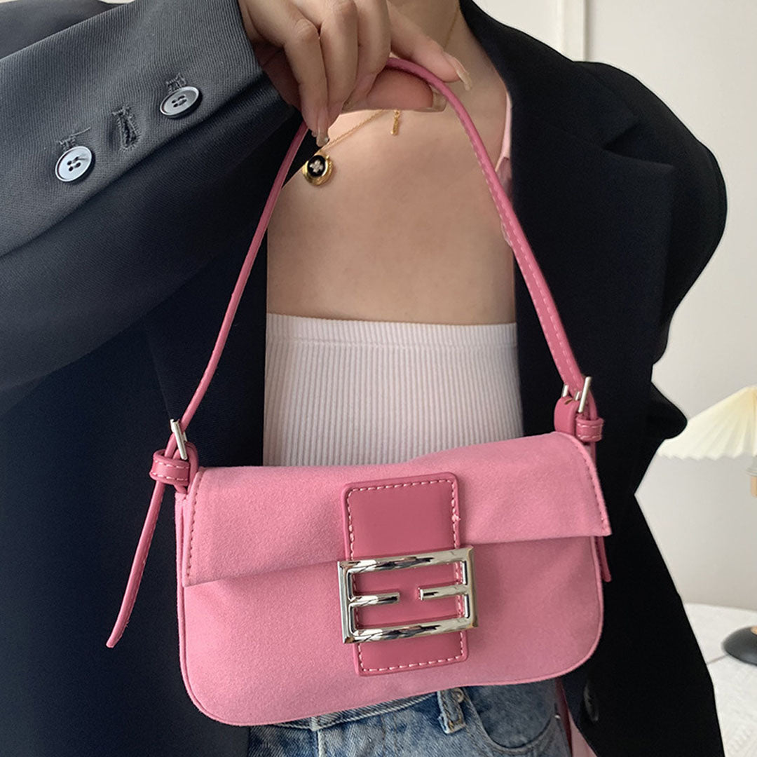 rose pink baguette bag