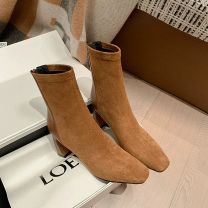 French square toe thick boots