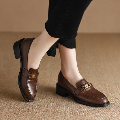 Thick heel metal buckle loafers