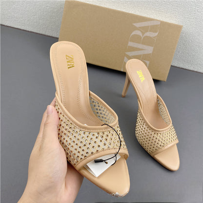 Kalonbd ZA25 Rhinestone Mesh Heels