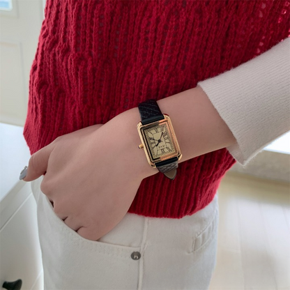 rectangular genuine leather watch