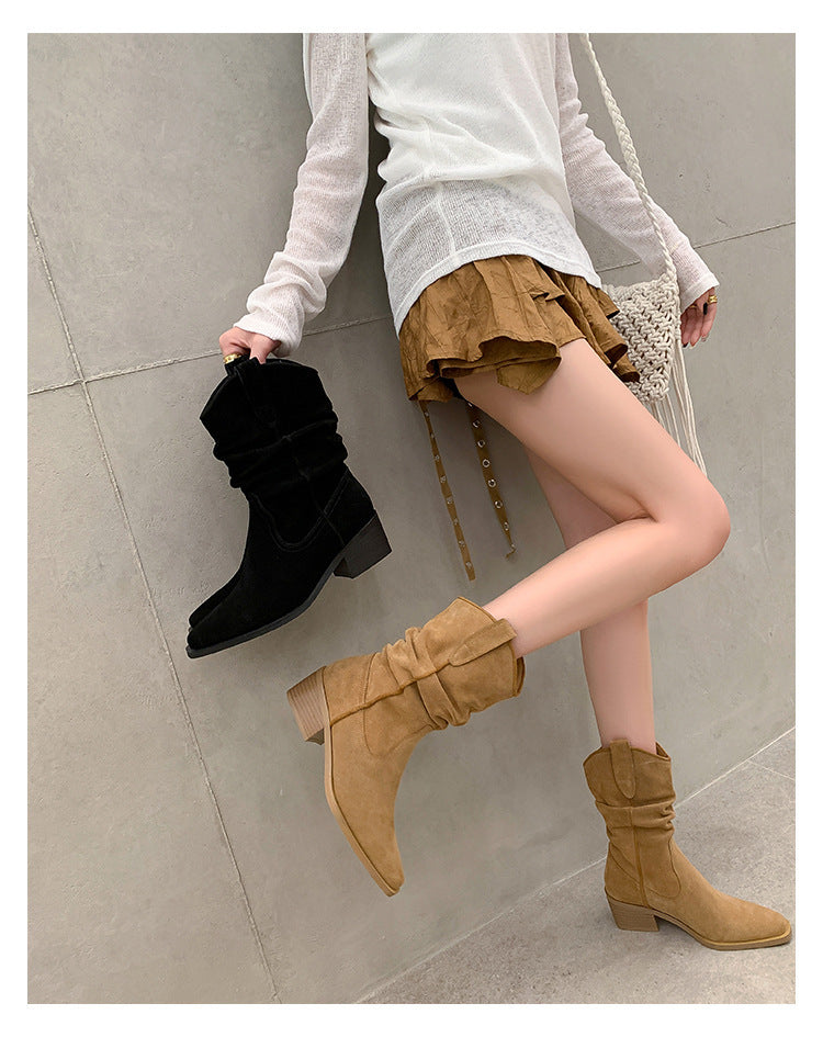 sleeve Mid-Heel Stacked Boots