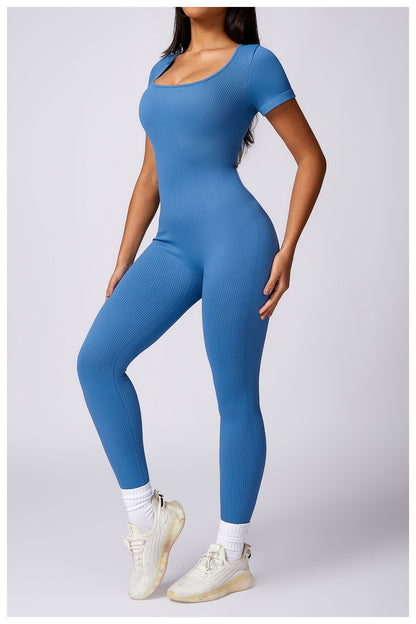 Short-Sleeved Fitness Sports One-Piece Suit