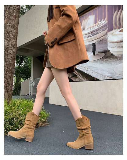 sleeve Mid-Heel Stacked Boots