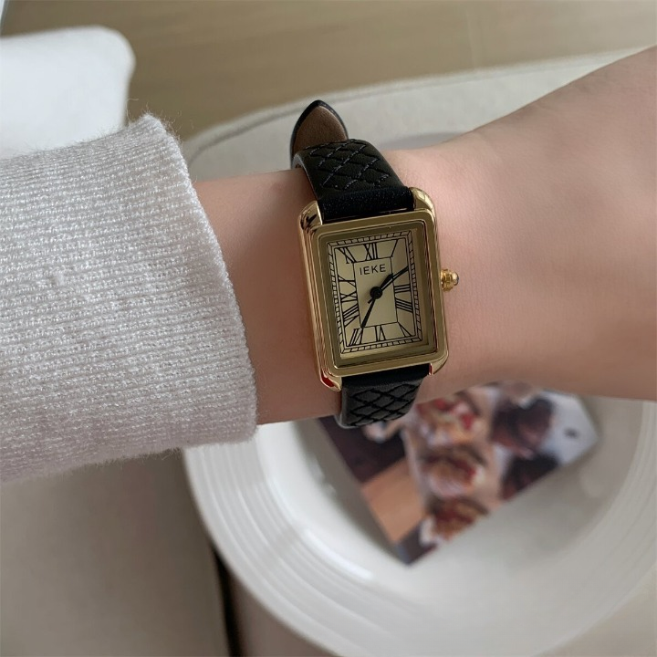 rectangular genuine leather watch