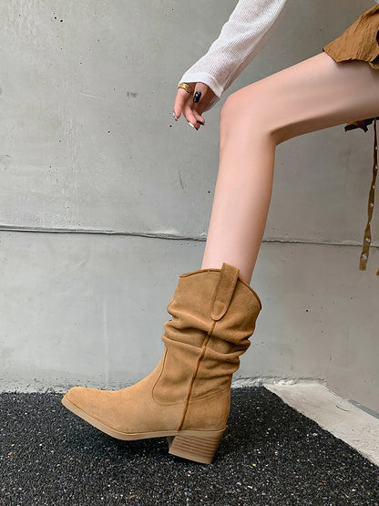 sleeve Mid-Heel Stacked Boots