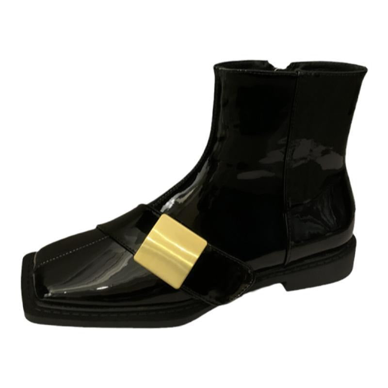 KalonBd Flat-bottomed square-toed black boots - KALONBD.COM