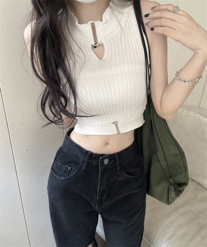 New cut high collar halter neck top