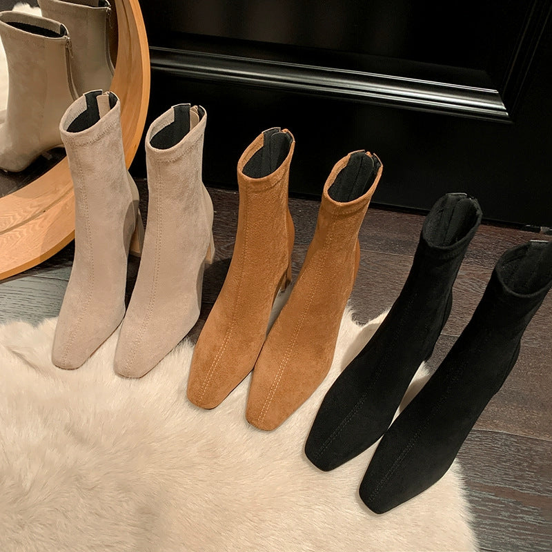 French square toe thick boots