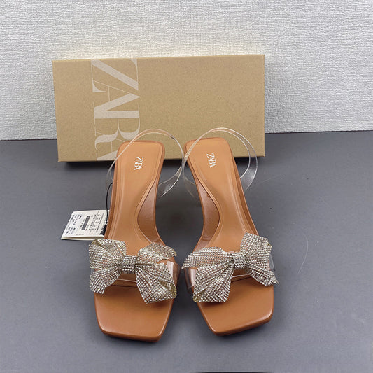 Kalonbd Rhinestone Bowknot High Heels