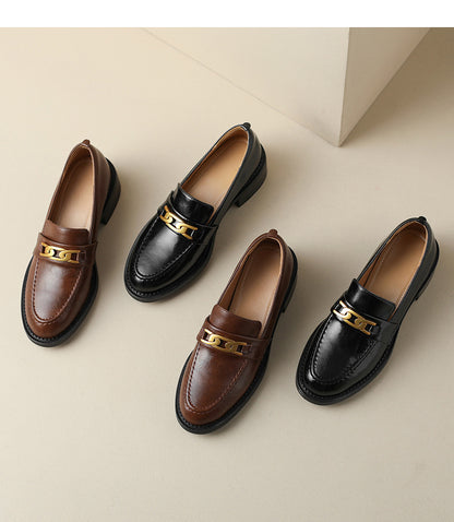 Thick heel metal buckle loafers